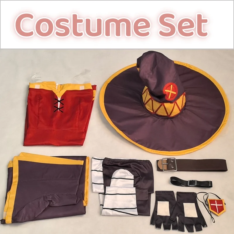 Anime KonoSuba Megumin Cosplay Costume Classical Witch Costume Uniform Cloak Hat Blindfold Stocking for Halloween Party Women