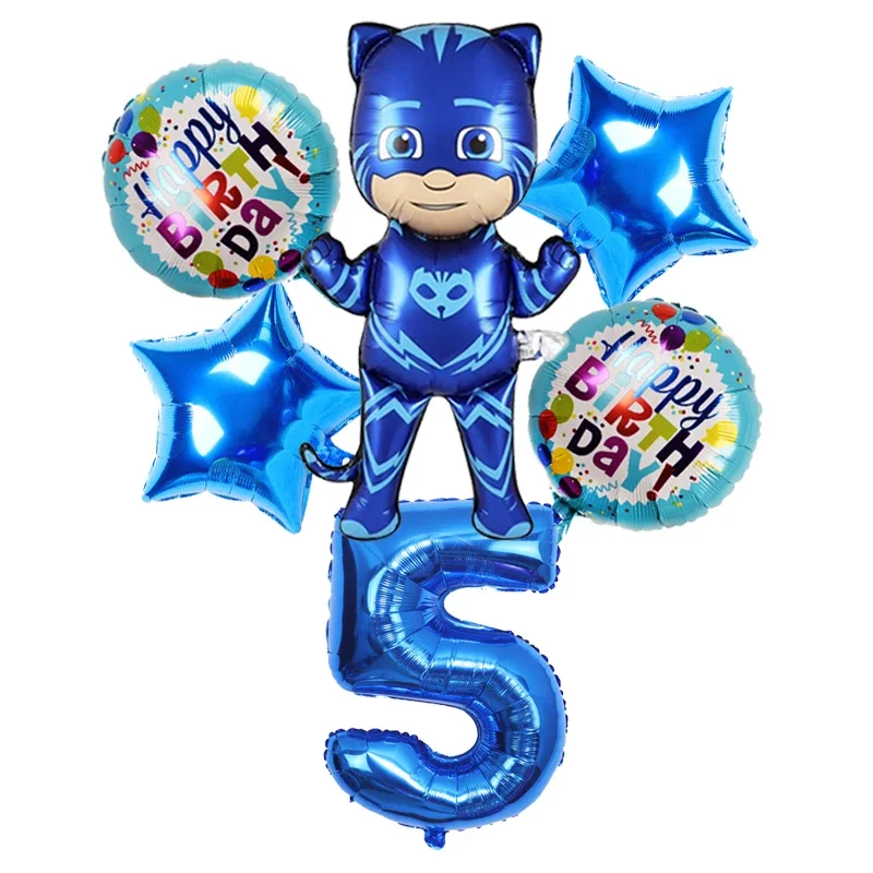 PJ Masks Aluminum Film Balloon Set Catboy Blue Happy Birthday Digital Balloon Toy Kids Birthday Party Decoration Supplies Gift