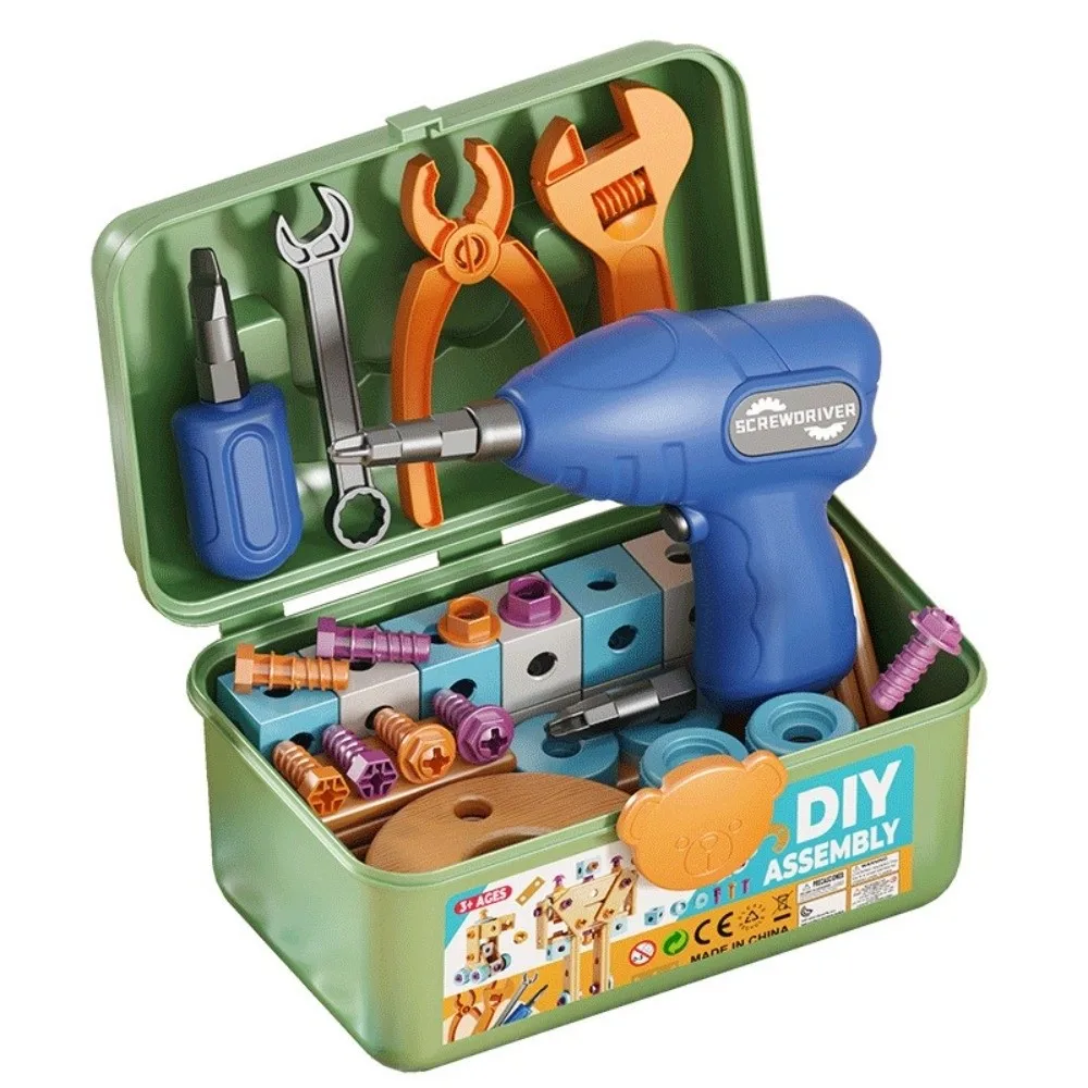 190 pçs diy caixa de ferramentas de reparo das crianças brinquedo com chave de fenda e montagem broca mão desmontagem montagem quebra-cabeça engraçado