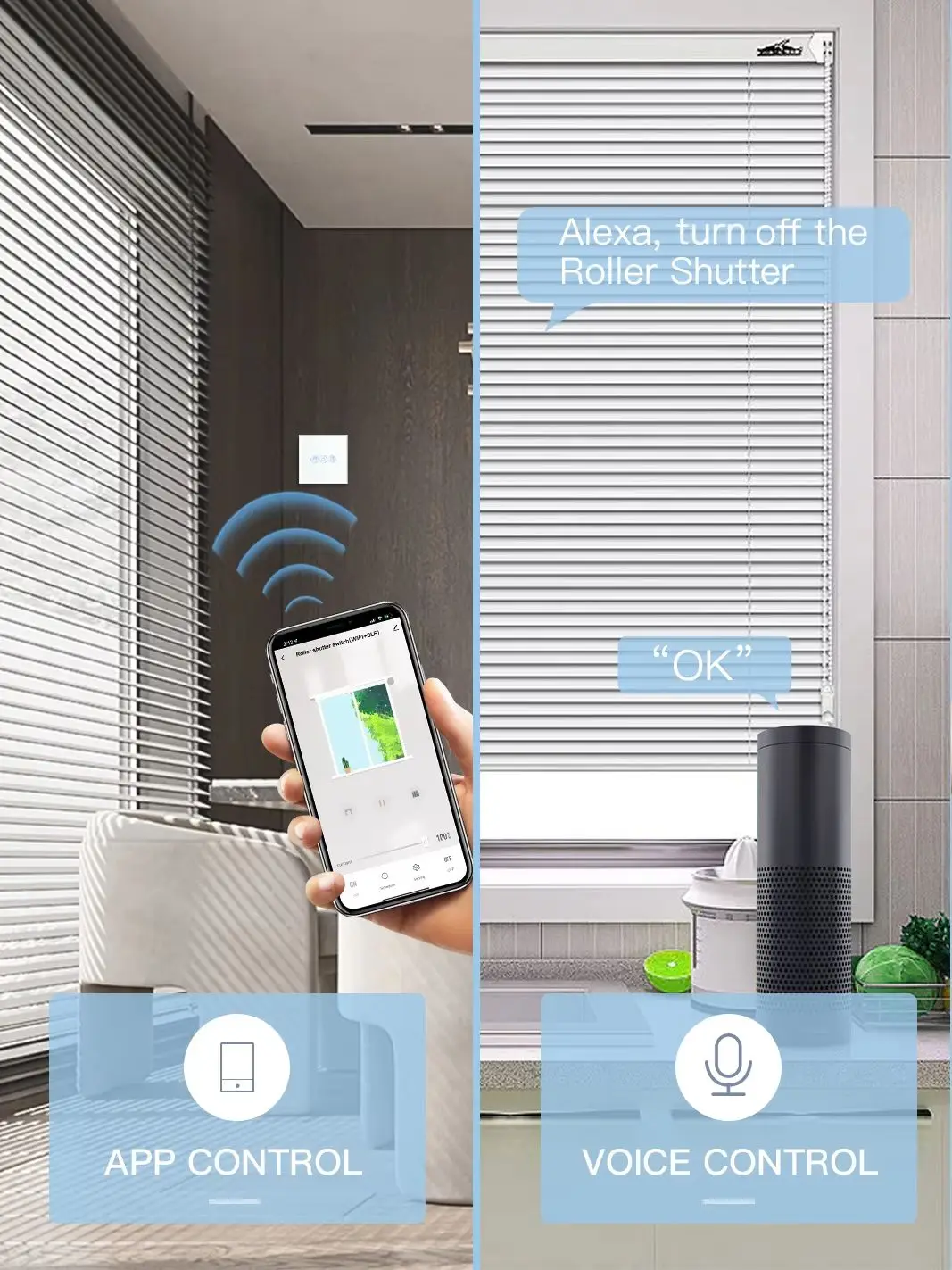 BSEED Wifi Rolluikschakelaar Slimme Blindschakelaar Kristallen Wand-aanraakschakelaars Draadloze bediening via Smart Life Tuya Alexa App - afbeelding 2