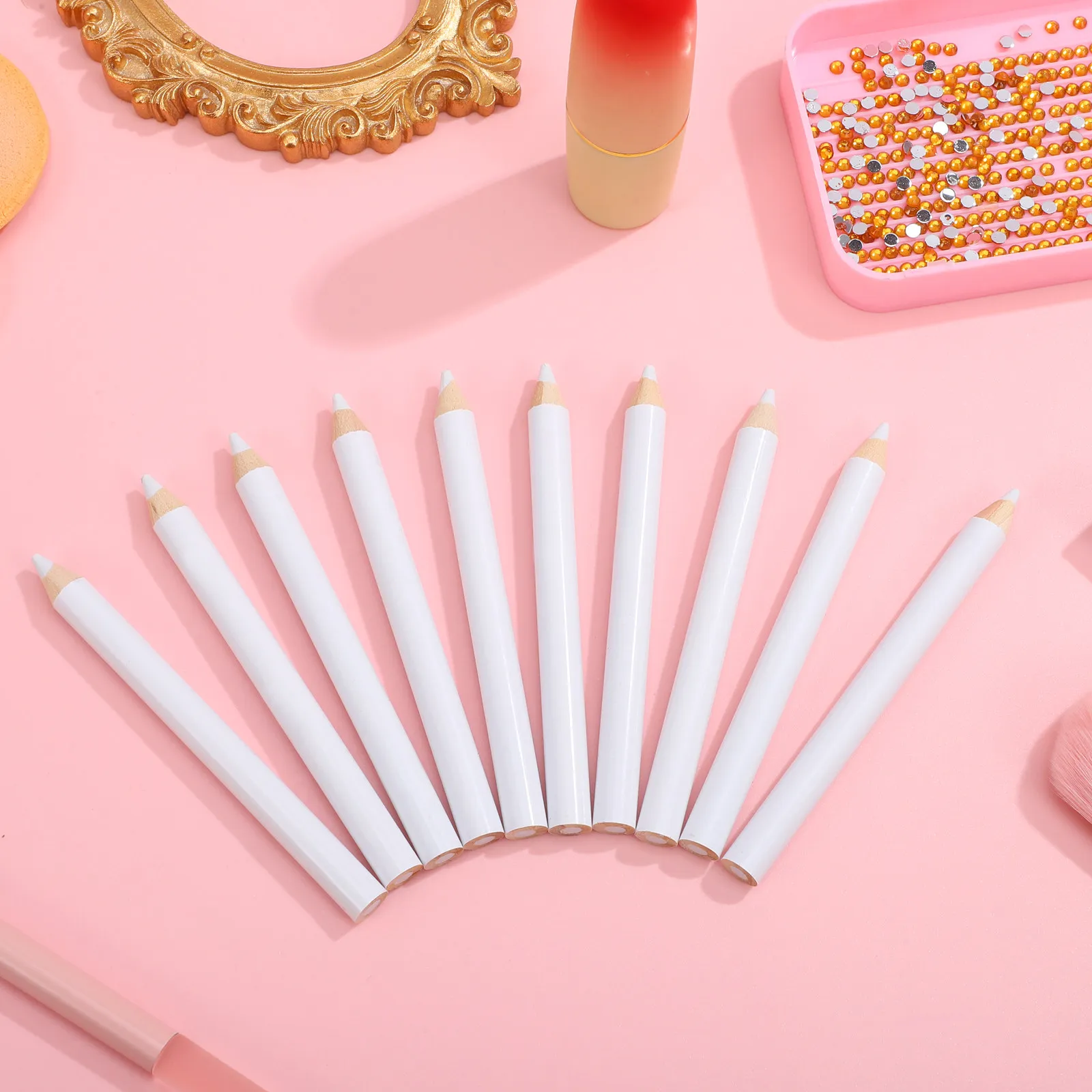 

30Pcs Wood Pen Nail Art Pencil for Fine Detail Work Dotting Tool Rhinestone Picker White Nail Pencil Bead Application