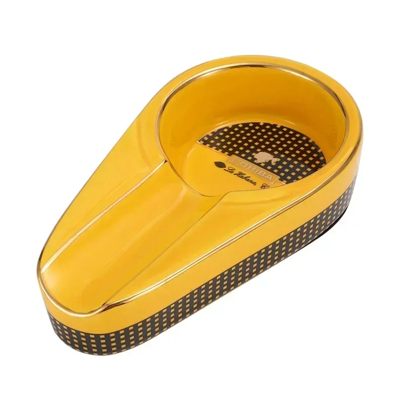 Yellow Ceramic Cigar Ashtray Portable Ashtray for COHIBA Cigar Single Cigar Holder Round Ash Slot Cigarette Ashtray Travel