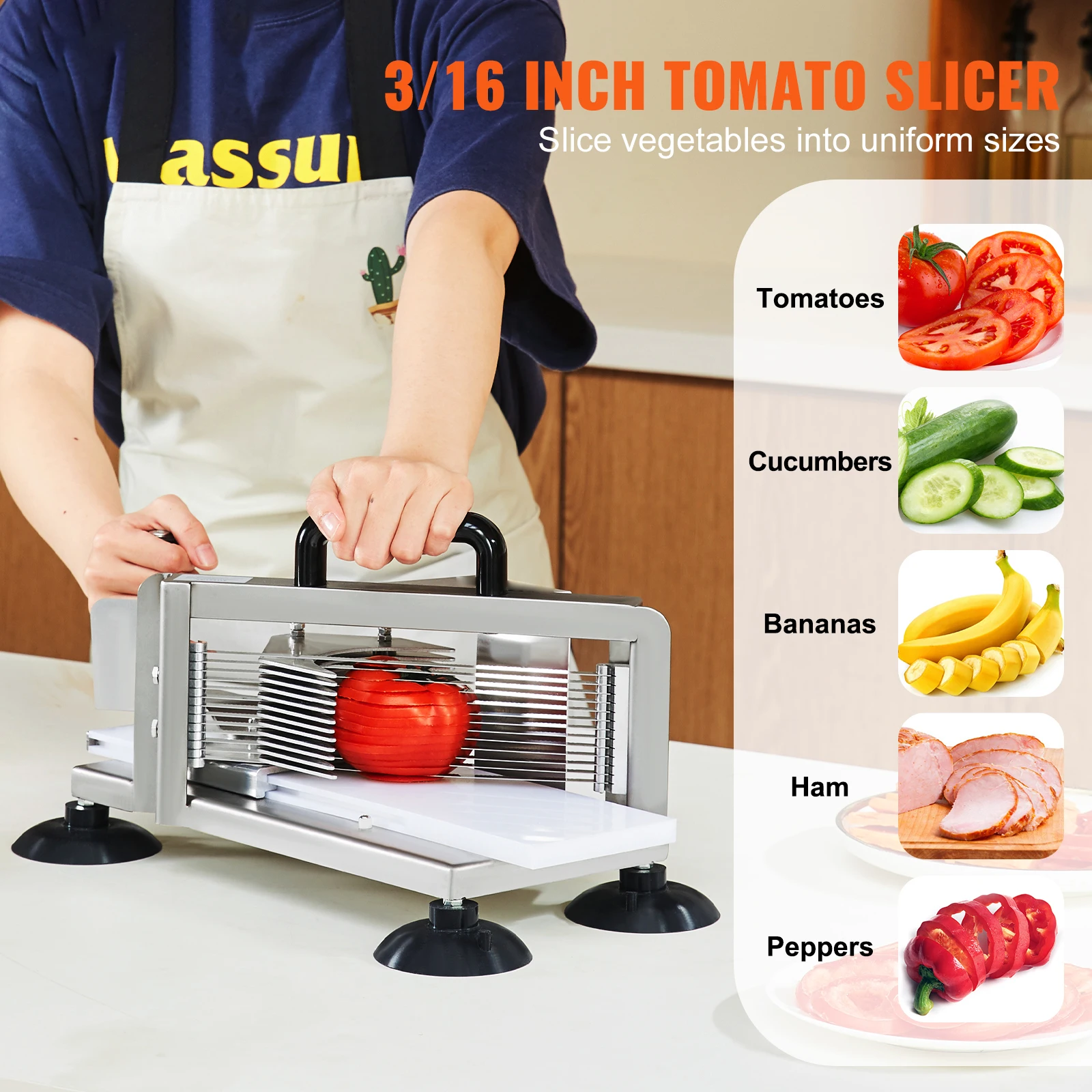 SucceBuy Tomato Slicer 3/16 inch Tomato Cutter Slicer Stainless Steel Heavy Duty Tomato Slicer Machine, Manual Tomato Slicer