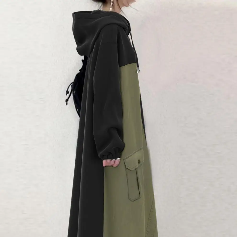 

Spring and Winter New Hooded Color Long Hoodie Fashion Casual Loose Comfortable Big Pocket Decorative Dress Women's Clothing
