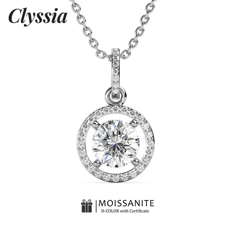 

CLYSSIA D Color VVS1 for Moissanite Pendant 925 Sterling Silver Necklace Hypoallergenic Luxury Gift for Valentines Day