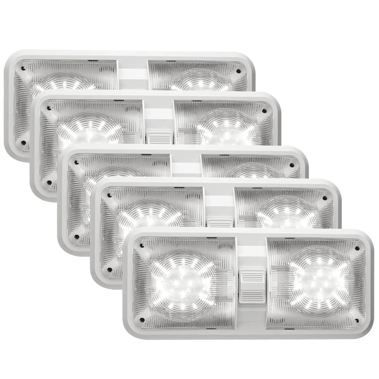 

5Pcs 12V LED RV Ceiling Double Dome Light Interior Lighting Natural White Fixture ON/Off Switches for Car/RV/Trailer/Camper/Boat