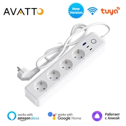 AVATTO Tuya WiFi Power Strip With 1 USB/2 Type-C Portable Extension Socket Plug 1.5m Cable AC Power Travel Adapter Smart Charger