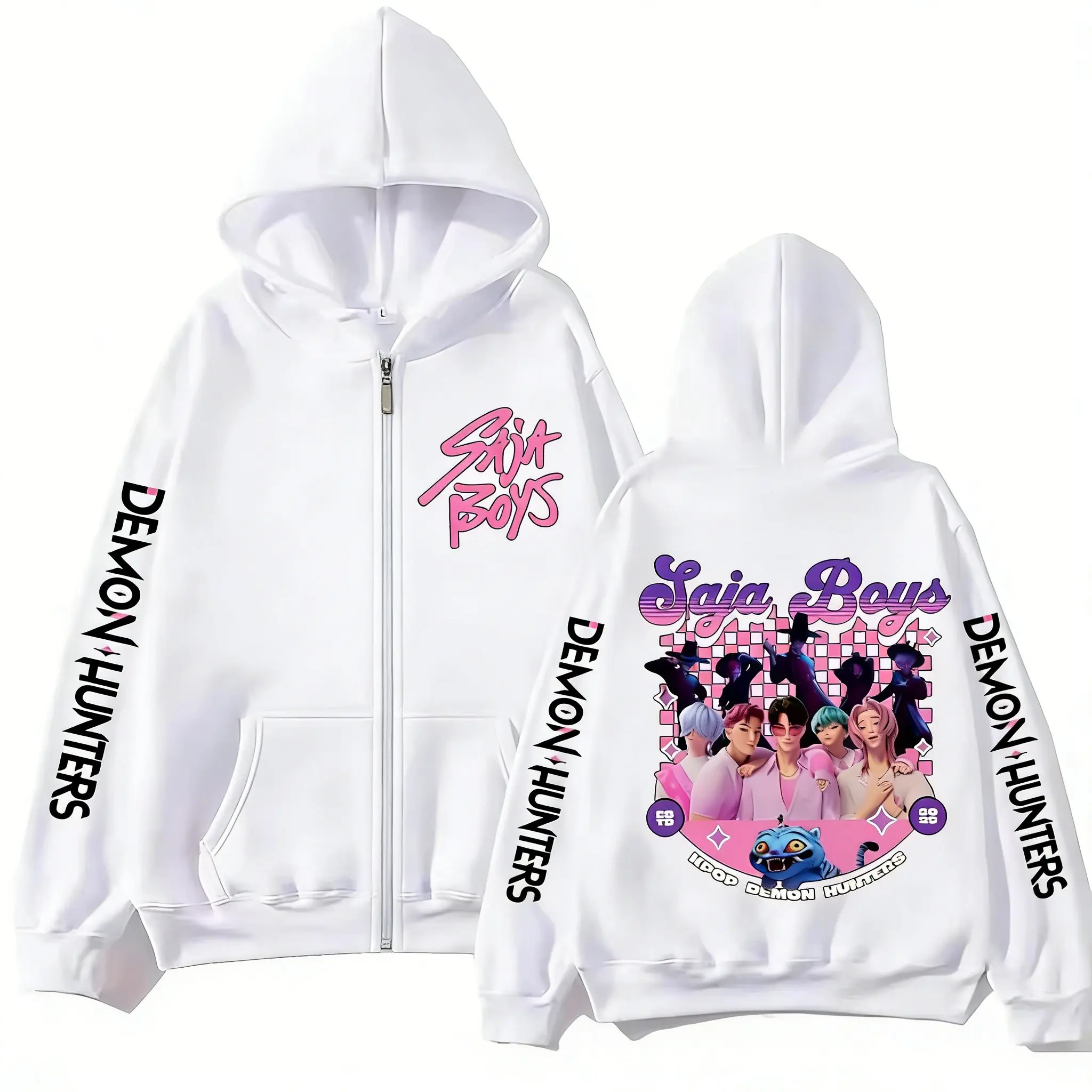 

Унисекс толстовка на молнии в стиле K-pop Demon Hunters, оверсайз худи с мультяшным принтом, пуловер, топы, одежда Y2K, с капюшоном, для косплея