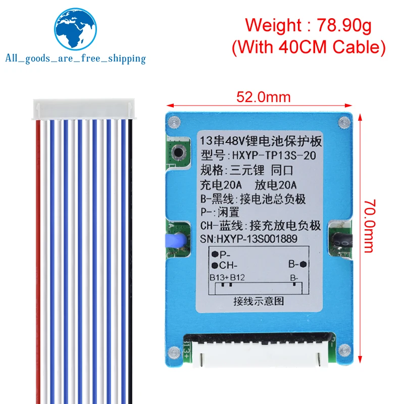 Imagem -02 - Tzt Bms-lmo Ternary Li-ion Lithium Battery Charge Protection Board 18650 Bateria com Dissipador de Calor Porta Comum em 13s 48v 20a