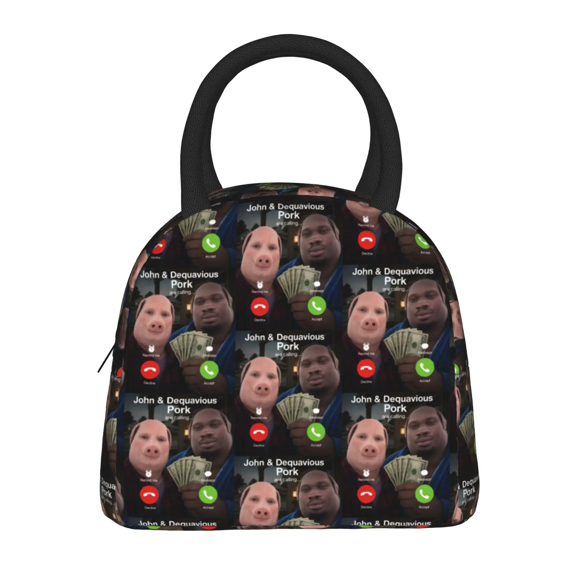 John Pork Dequavious Pork is Calling Funny Memes Dank Memes Lunch Bag  Portable Insulated Lunch Box Picnic Print Cooler Bag