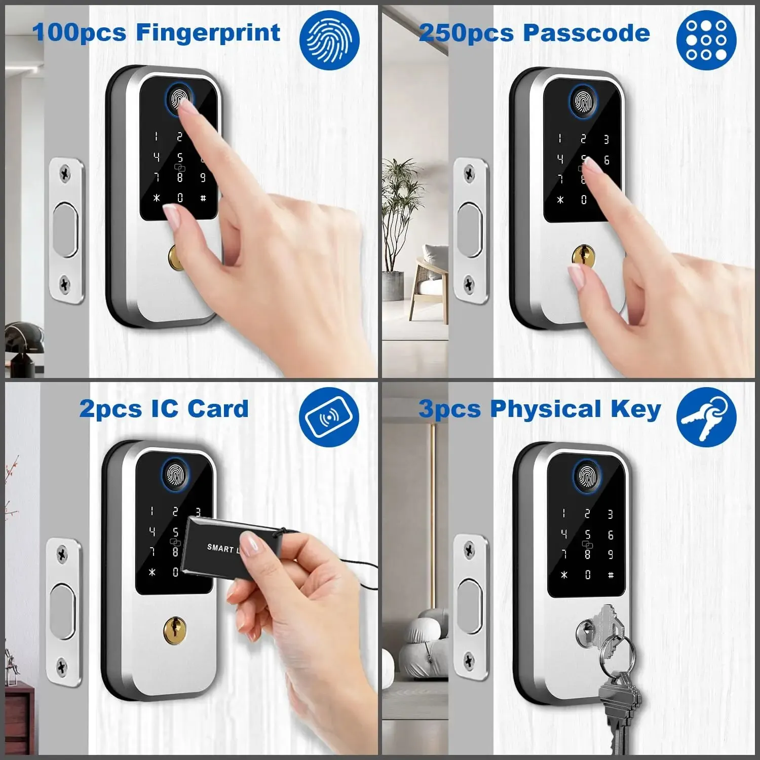 Fingerprint Door Lock, teclado eletrônico, Deadbolt, fechaduras inteligentes para porta da frente, bloqueio automático, senha anti-peeking, casa e casa