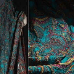 Vintage lake blue gold wire jacquard fabric pattern texture relief handmade DIY designer sewing fabric