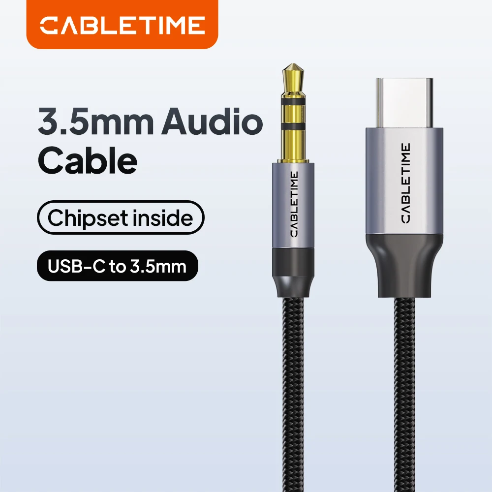 Cabo de Áudio USB C para 3.5mm CABLETIME com Chipset Interno, Conector Banhado a Ouro em Carcaça de Alumínio, Som Hi-Fi, Peça Automotiva para Laptop