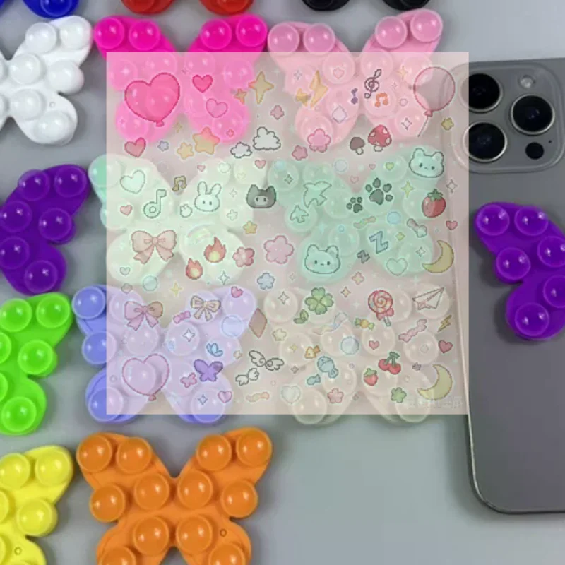 1Pcs Phone Fixture Suction Cup Silicone Butterfly Double-sided Suction Cup Back Adhesive Mobile Phone Rubber Suction Cup