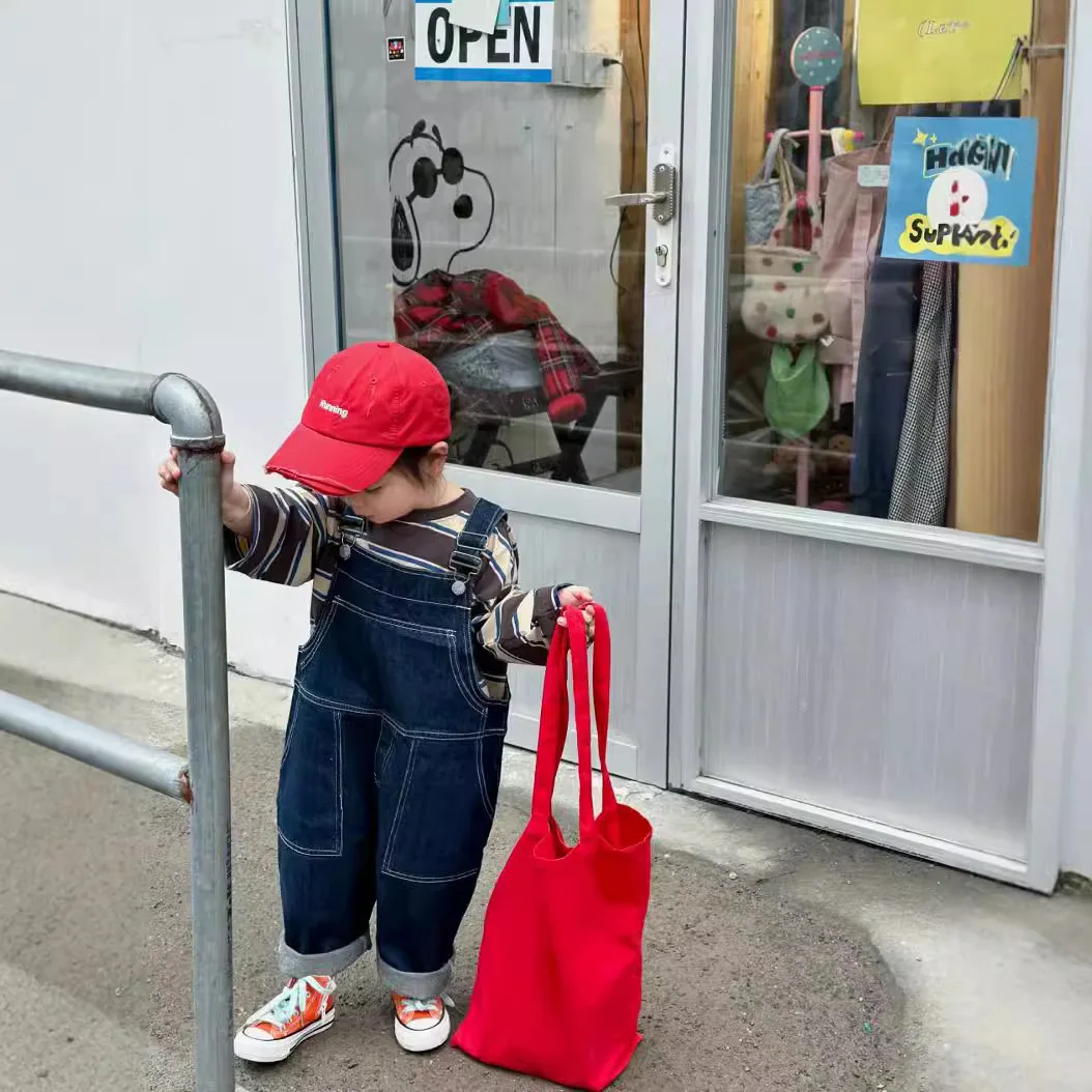 الفتيات السراويل 2024 الخريف جديد ملابس أطفال الكورية نمط الفتيات طفل النمط الأجنبي الرجعية قطعة واحدة واسعة الساق الجينز عادية بسيطة