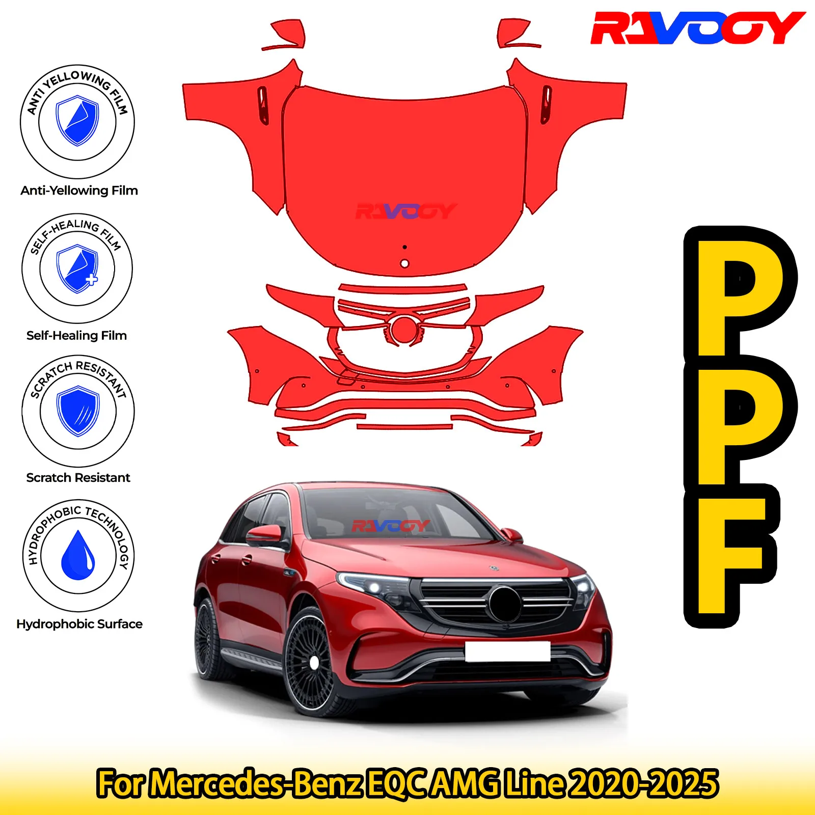 

For Mercedes-Benz EQC AMG Line 2020-2025 Glossy Matte Black Precut front PPF Kit Paint Protection Film