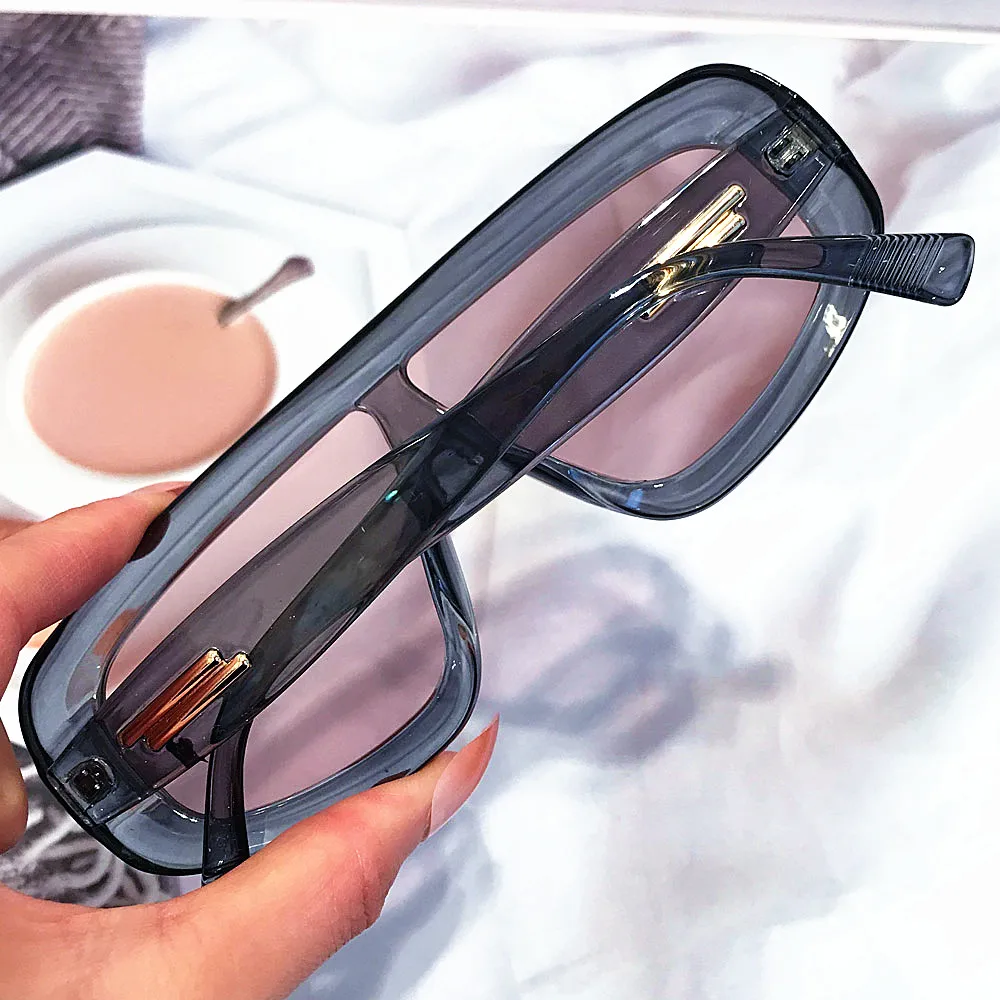 Vintage One-Piece Quadratische Sonnenbrille für Damen Neue Mode Schwarze Verlaufsgläser Übergroße Sonnenbrille für Herren Retro Gestreifte Fahrbrille – Detail 6