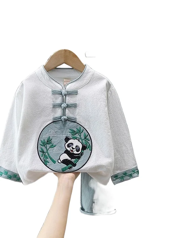 

Boys' Hanfu Autumn 2023 New Year Old Dress Children's Tang Chinese Style Set Performance Long Sleeved Pants Spring Cotton Cartoo