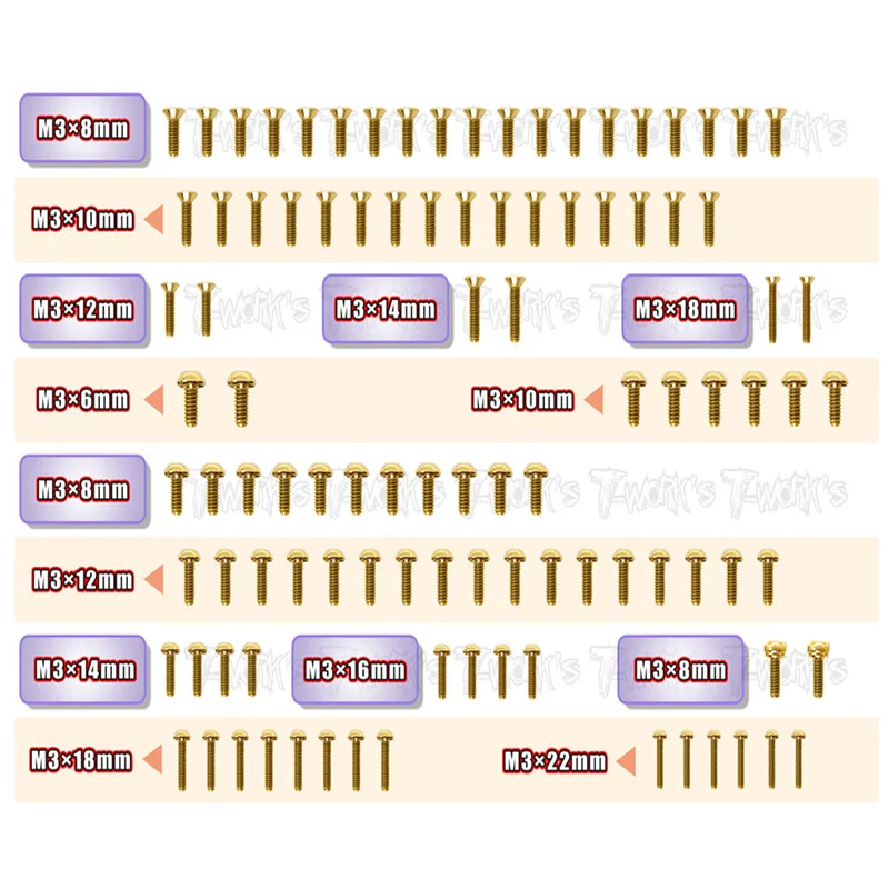 

Original T works GSS-YZ2-DTM3.1 Gold Plated Steel Screw Set 101pcs. ( For Yokomo YZ2 DTM3.1 )ssional Rc part