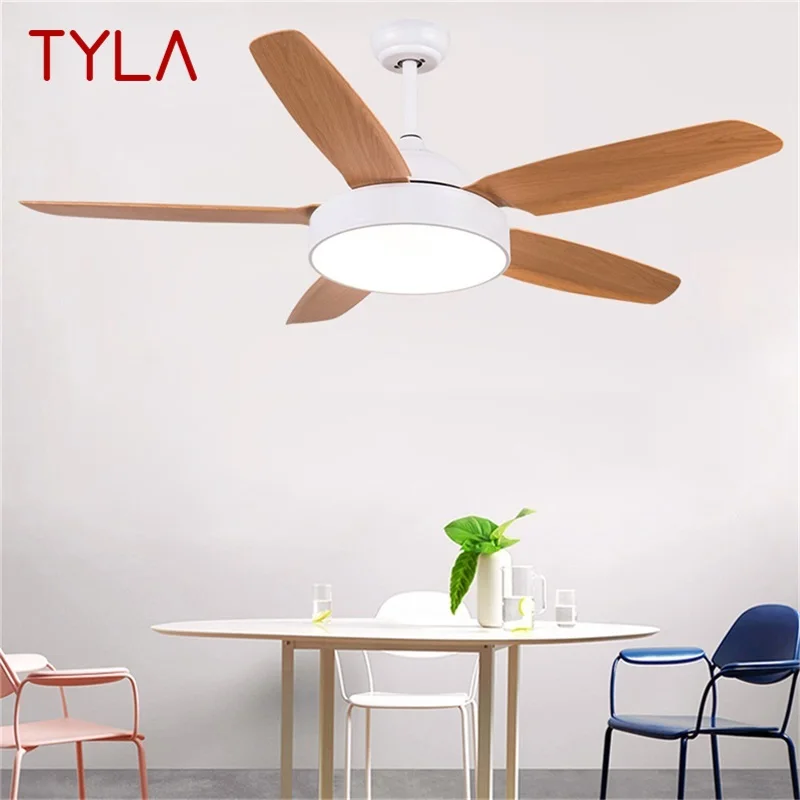 

TYLA Modern Simple Ceiling Fan Light Remote Control 52" LED Wood Lamp for Home Living Dining Room