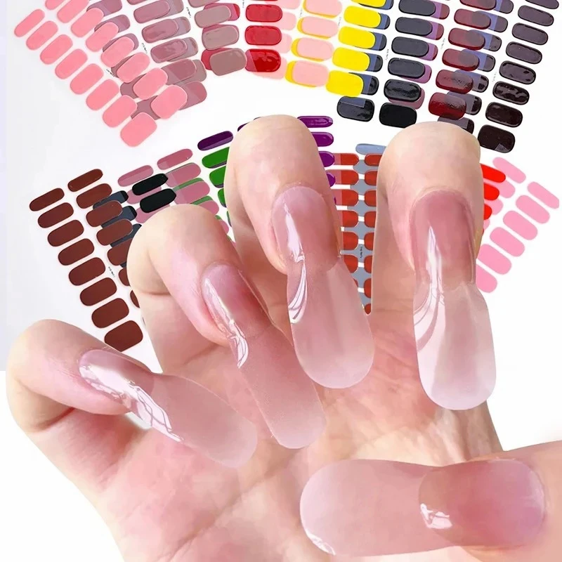 Autocollants pour ongles en gel semi-durci, paillettes dégradées, bricolage, document solide, bandes d'ongles, autocollant coulissant, autocollant complet, patch de manucure