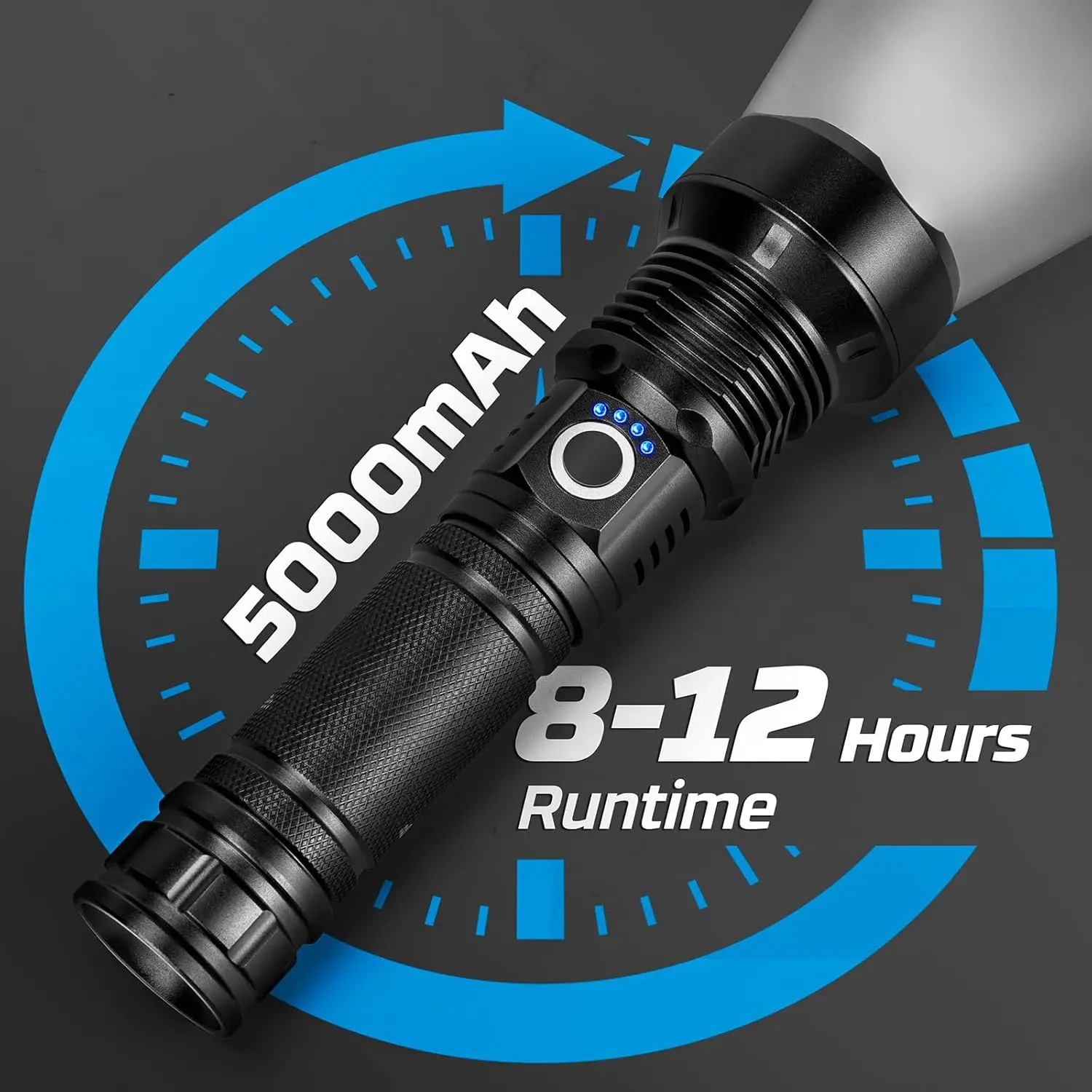Super Bright 90000 Lumens Rechargeable LED Flashlight with 5 Modes, Long Life for Home and Outdoor Use