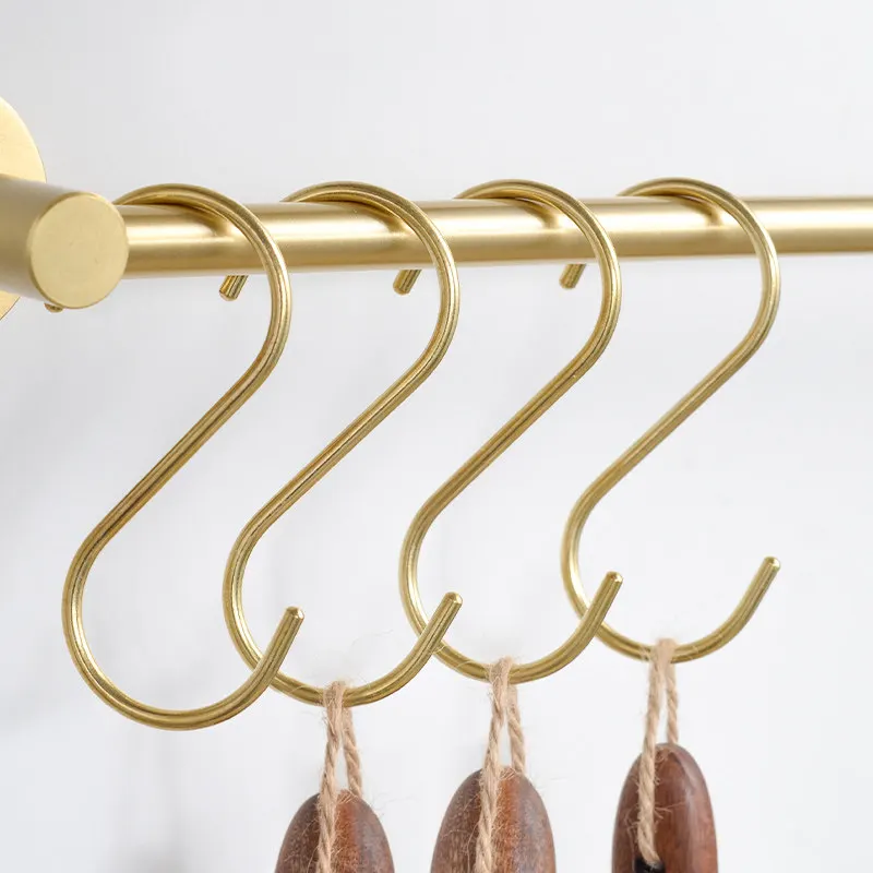 5 Pieces of Solid Brass S-hooks Brass S-shaped Kitchen Storage Hooks Creative Single Light Luxury Anti Drop S-hooks