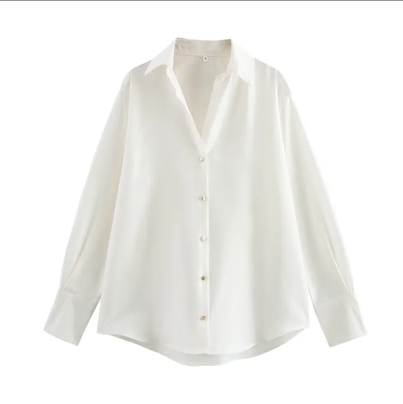 Camicia a maniche lunghe classica alla moda, vestibilità ampia, tinta unita, elegante e versatile