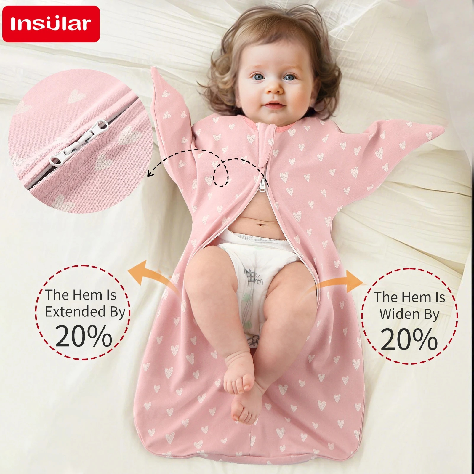 INSULAR Infant Hugging Anti-Jumping Blankets All Cotton Newborn Sleep Sacks Surrender Type Baby Anti-startle Sleeping Bags 0-1Y