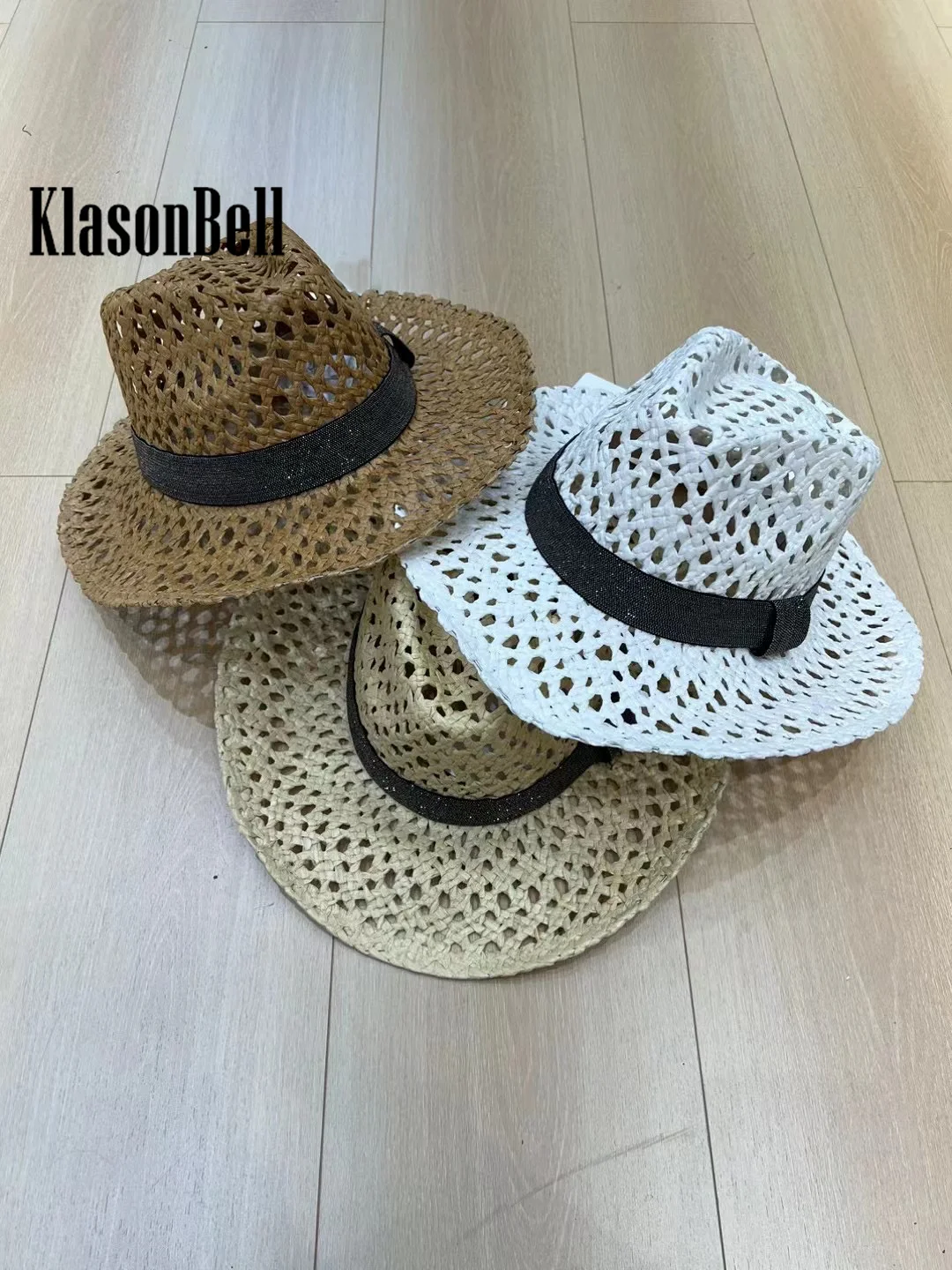 5.30 KlasonBell Handmade Weave Hollow Out Raffia Haps Beading Chain Decoration Beach Sun Protection Casual Cap