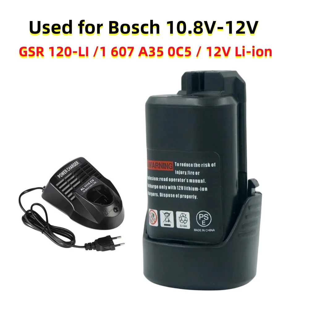 Used for Bosch GSR 120-LI/1 607 A35 0C5/12V lithium-ion Screwdriver Charger+Battery