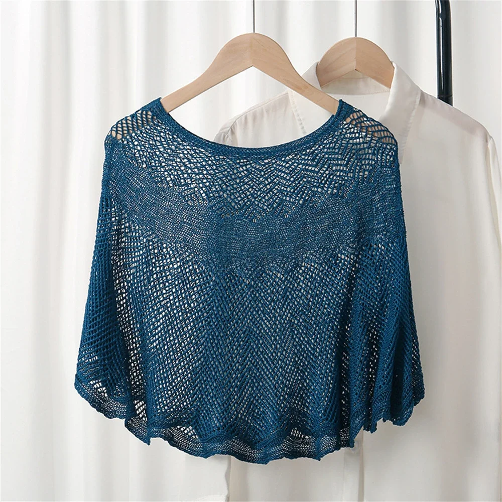 Knit Hollow Out Crochet Crop Top Shrug Pullover Women Lace Blouse Beach Cover Up Loose Tee Shirt Shawl Poncho Wrap Large Scarfs