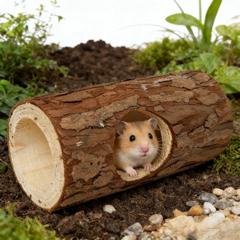 

Cedar Tree Hole Hideout Hamster Syrian Stump Tunnel Cage Decor Burrow Chew Relieve Boredom Natural Timber Habita