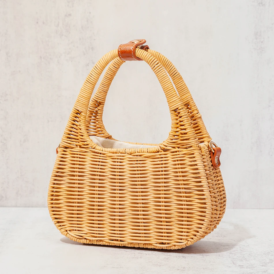 Woven Rattan Beach Bag For Women 2022 Summer New Handmade Nature Vintage Straw Handbag Vacation Shoulder Crossbody Bag Casual