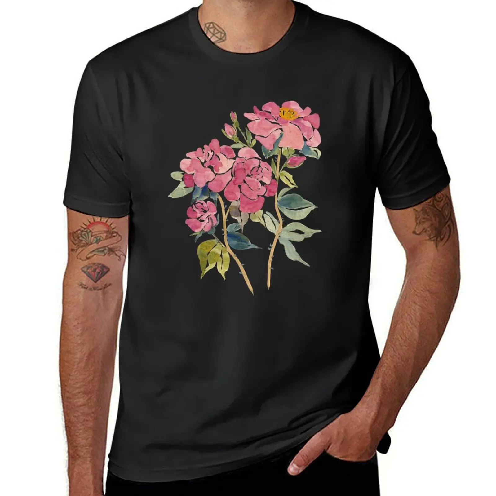 Wild Roses in Gouache T-Shirt customs design your own heavyweights hippie clothes animal prinfor boys Short sleeve tee men