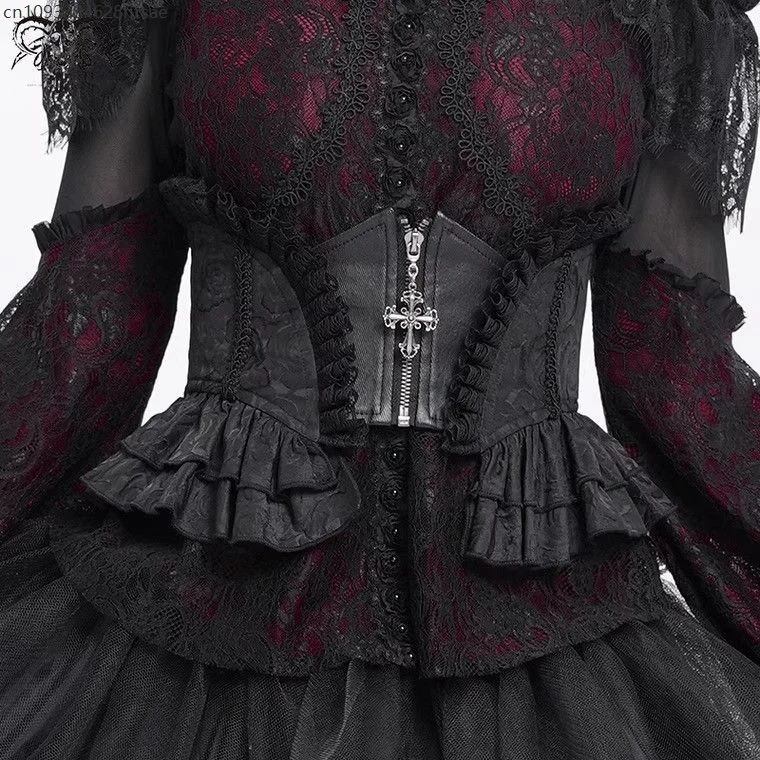

Dark Goth Women Sexy Bodycon Slim Punk Lolita Devil Vampire Cosplay Gothic Red Cross Lace Strap Waist Cover Accessory