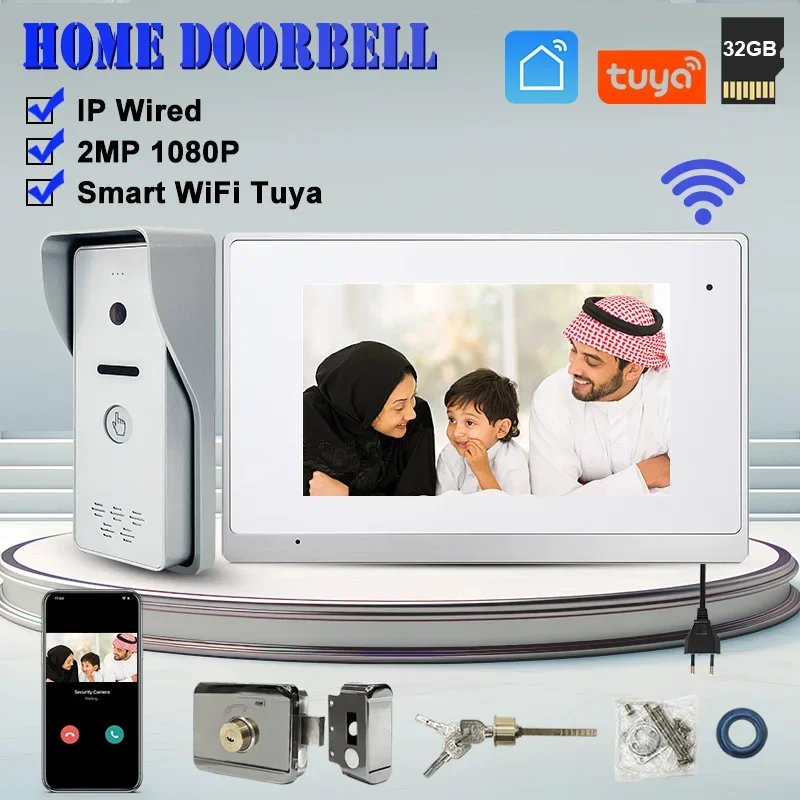 

WiFi Video Doorbell Intercom System 2 Unit and Monitor Door Phone IP65 Wire Entry 2MPCamera Night Vision,Support Remote Control