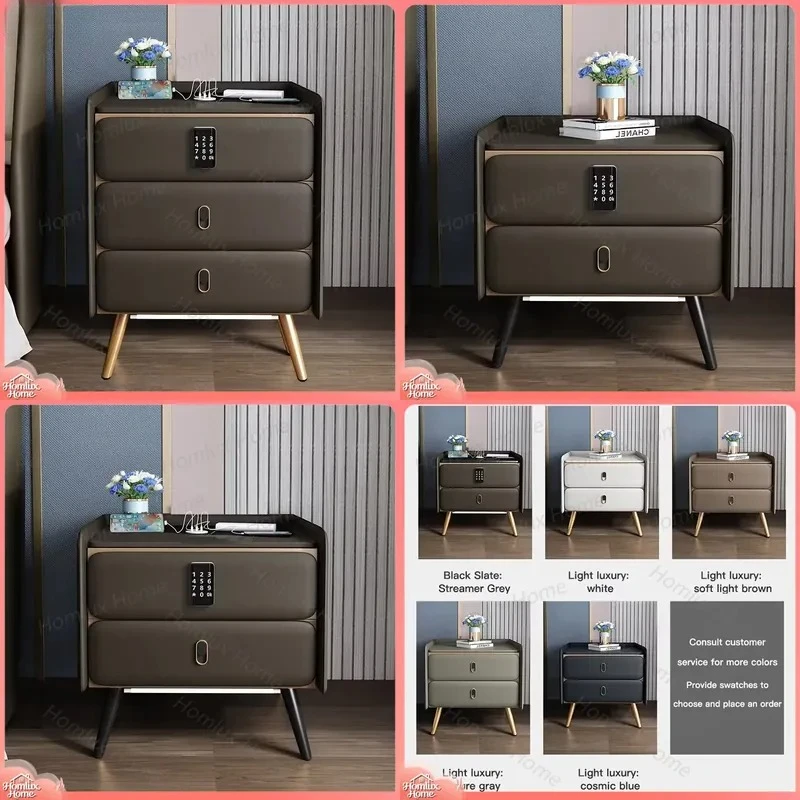 Modern Smart Bedside Table White Wooden Nightstand with USB Charging Port LED Light for Bedroom Furniture Direct from Factory