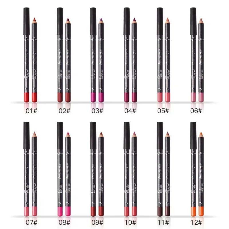 Wysokiej jakości nowy 12-częściowy zestaw szminek do ust Matte Velvet Lip Liner Pen Contour Makeup Sexy Red Lip Stick Długotrwałe kosmetyki