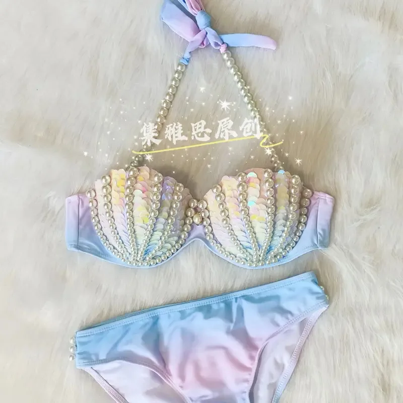 

Взрослый хвост русалки с жемчужными ракушками, нижнее белье, костюм для женщин, костюмы для косплея, купальный костюм, купальный костюм, костюмы