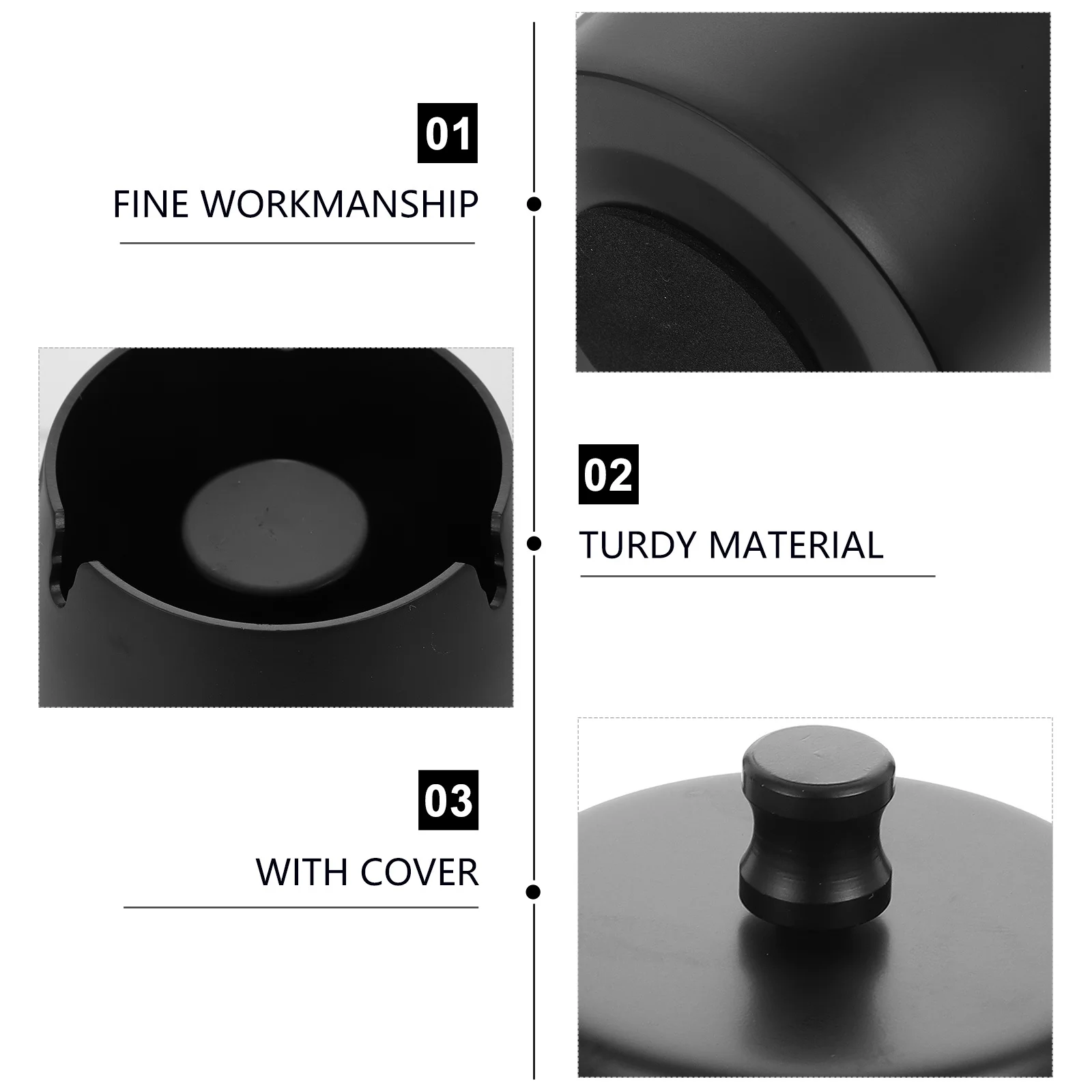 

1pc Stainless Steel Black Covered Smoke Container For Home Office Living Room Desktop Cigarette Holder Simple Creative