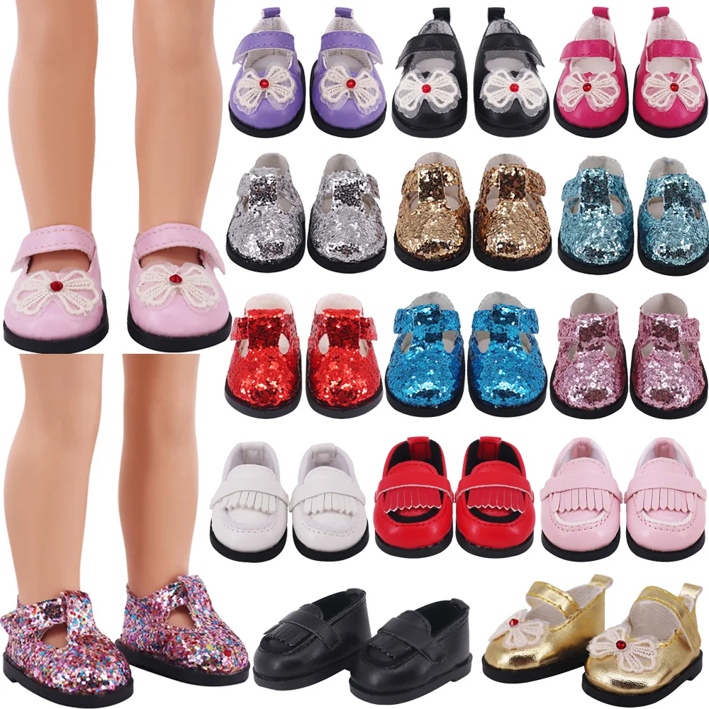 5.5cm Sequins/Lace Bow Doll Shoes for 14.5inch Wellie Wisher & 32-34cm Paola Reina Doll Clothes Accessories,20Cm KPOP Star Shoes