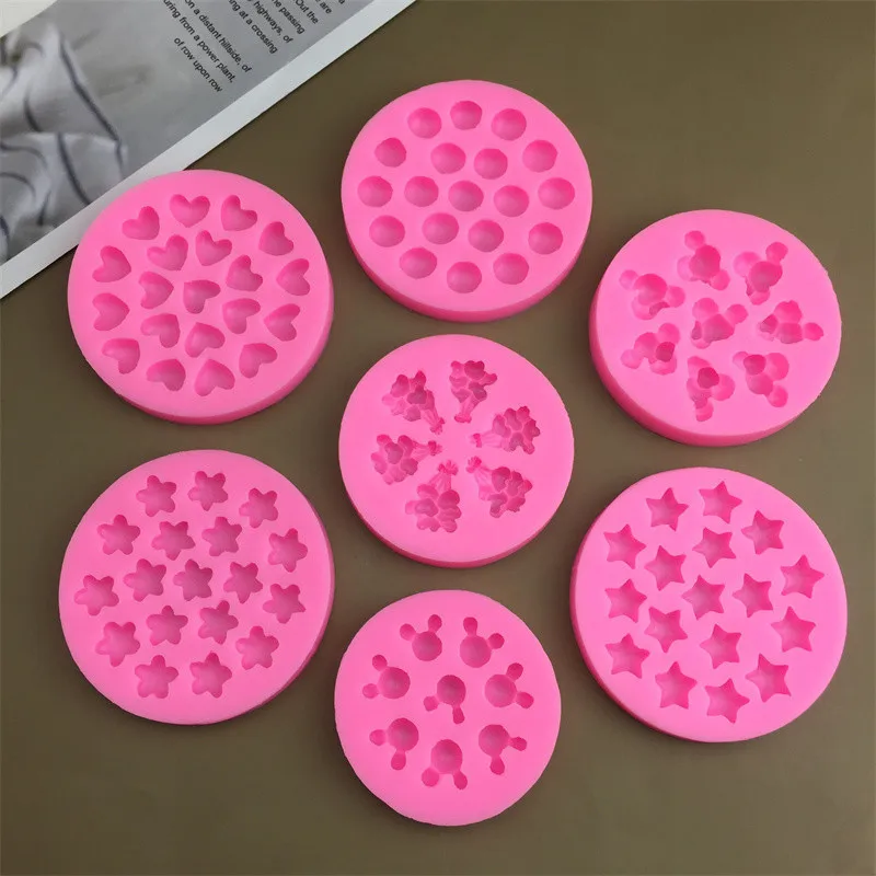 Mini Round/Heart/Flower/Star Shape Silicone Mold DIY Fondant Cake Border Decorating Tool Chocolate Gumpaste Resin Clay Mold