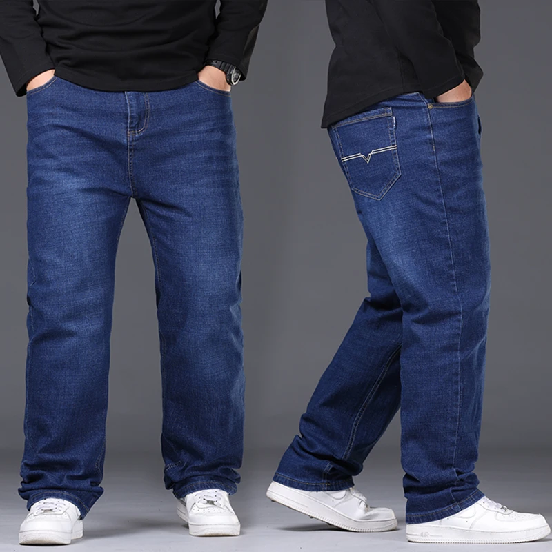 Denim Jeans For Men Plus Size 48 50 300KG Casual Fashion Business Pants Elastic Loose Straight Long Large Size 5XL 6XL 7XL