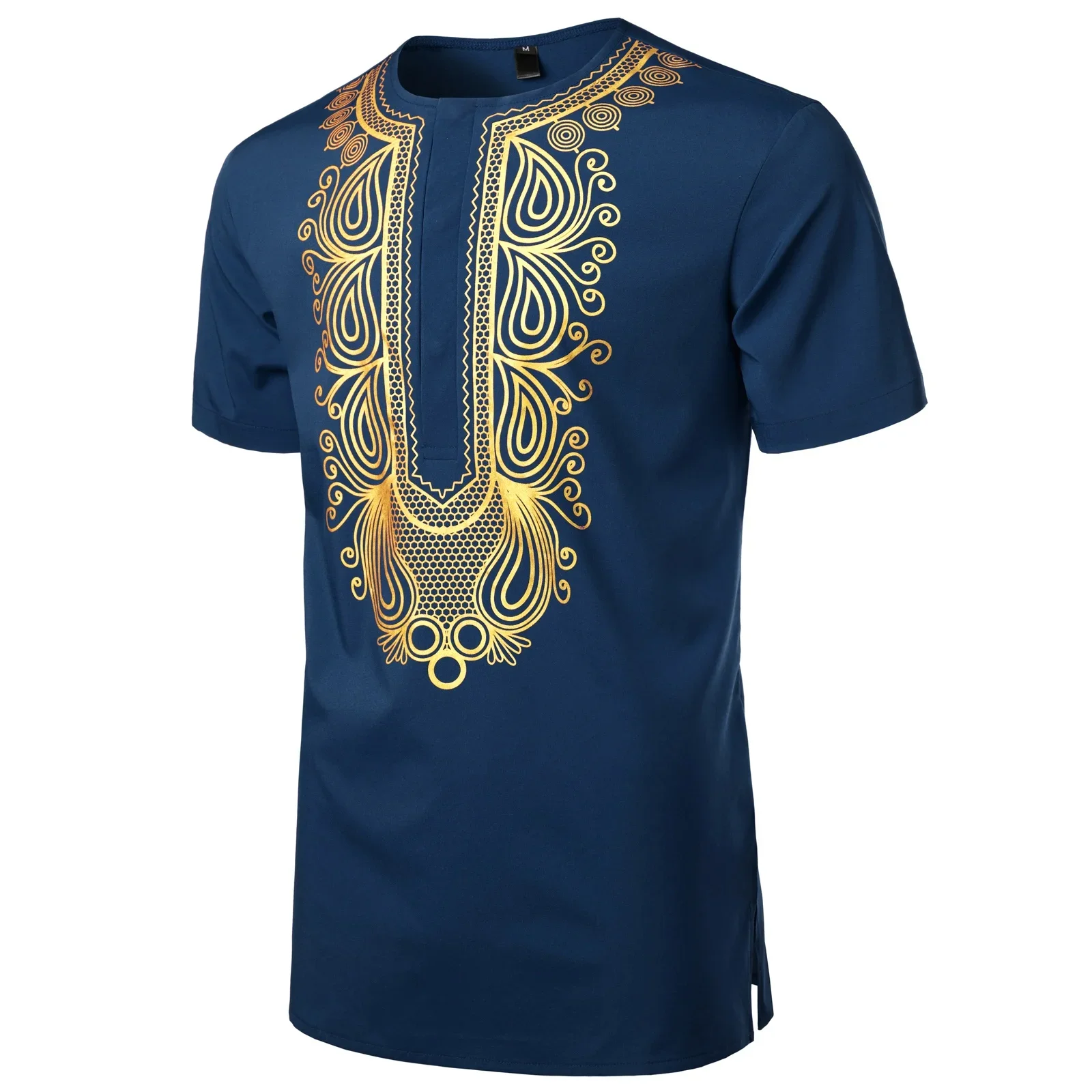 Men\'s African Style Gold Stamped T-shirt 3D Printed Summer Lightweight and Comfortable Short Sleeve Plus Round Neck Top