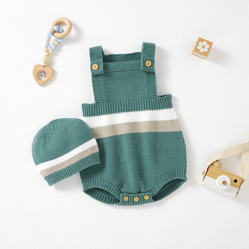 Baby Bodys Kleidung Frühling Herbst Ärmelloses Strick Neugeborenen Jungen Mädchen Onesie Hüte Outfits Sets 0-18m Kleinkind Overalls