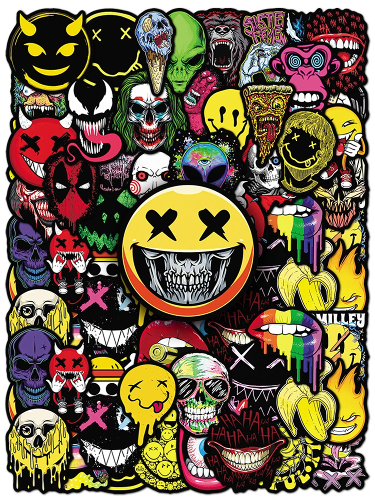 52-teiliges Set Lustige Gesichter-Serie Cartoon Niedliche Wasserfeste Aufkleber Skateboarding Retro Heim-Dekor Sticker