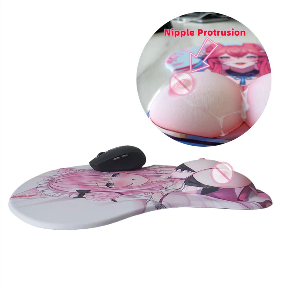 Hololive Small Boob Mouse Pad with 3D Nipple Oppai La Darknesss Gamer Hentai Anime Sexy Mousepad with Wrist Rest Kawaii Loli Mat