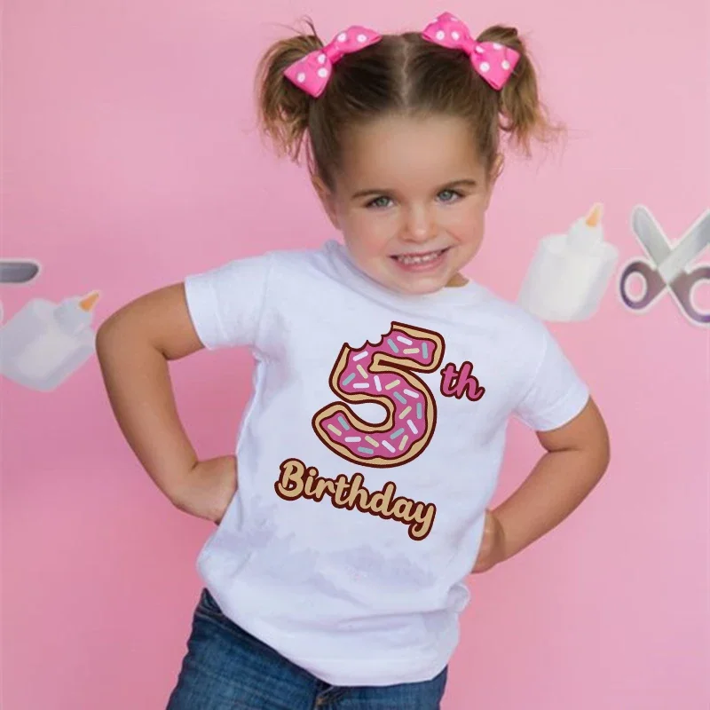 Doughnut Birthday Number Shirt 1-9 Birthday T-Shirt Wild Tee Girls Party T Shirt Birthday Outfits Clothes Kid Gift Fashion Tops