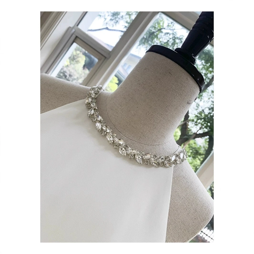 فستان سهرة طويل بدون أكمام من الحرير الكريستالي والساتان طويل ماكسي مطرز لحفلات الزفاف بدون ظهر بدون أكمام بخط واحد-GZXX1320 #2